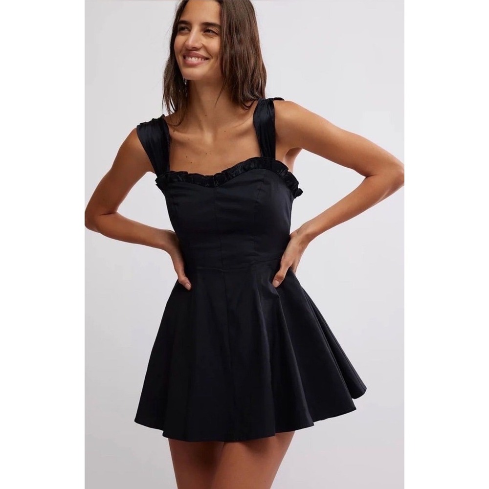 Free People Midnight Magic Mini Dress Cotton Dress Black Coquette Fit Flare M